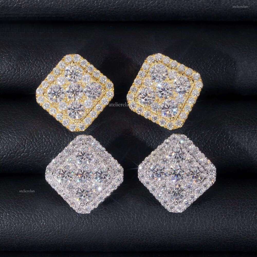 Big Iced Out Square Hip Hop Moissanite Dia Mens Earring Sterling Sier Earrings for Men