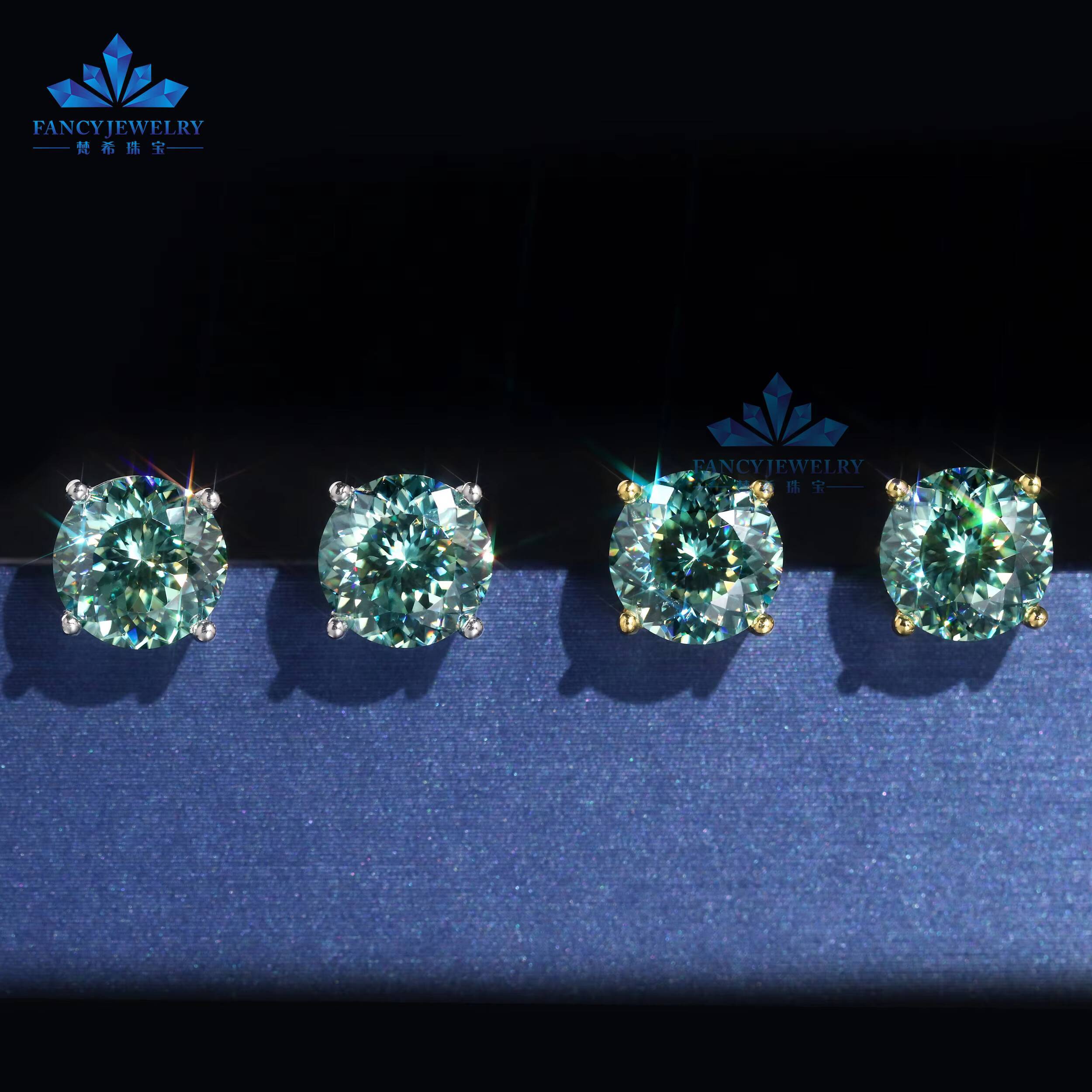 High Quality 925 Sterling Silver Gold Plated 8MM Portuguese Cut Bluegreen Moissanite Stud Earring for Gift Party
