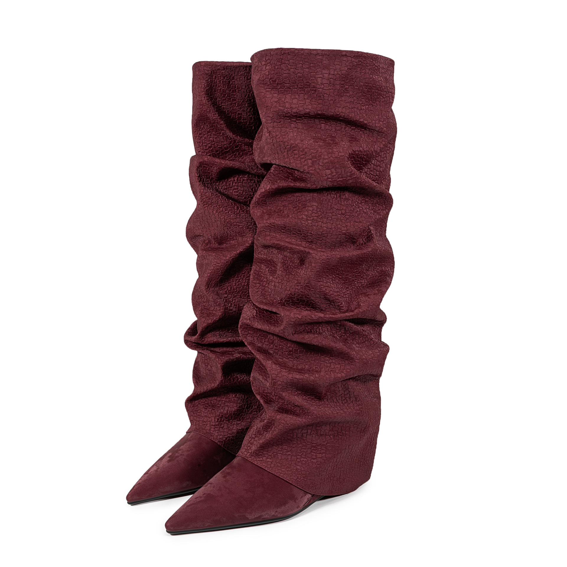 Chengdu Artisan Silk-Finish Stacked Knee Boots - Wedge Heel Snake Print Boots (5 Colors) Customizable Height and Width