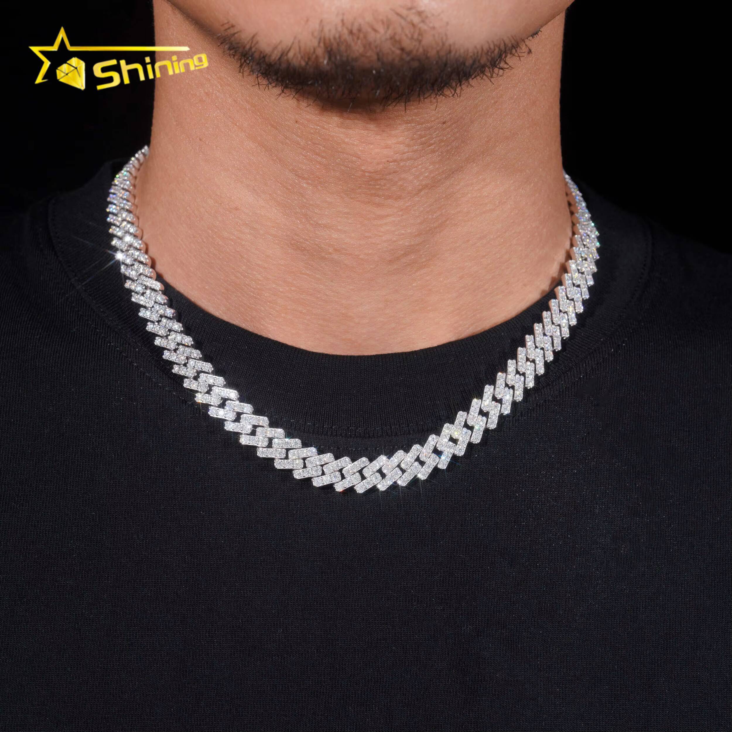 Iced Out Big Stone 10mm Vvs Moissnaite Hip Hop Jewelry Moissanite Cuban Chain Sterling Silver 925 Gold Plated Chain