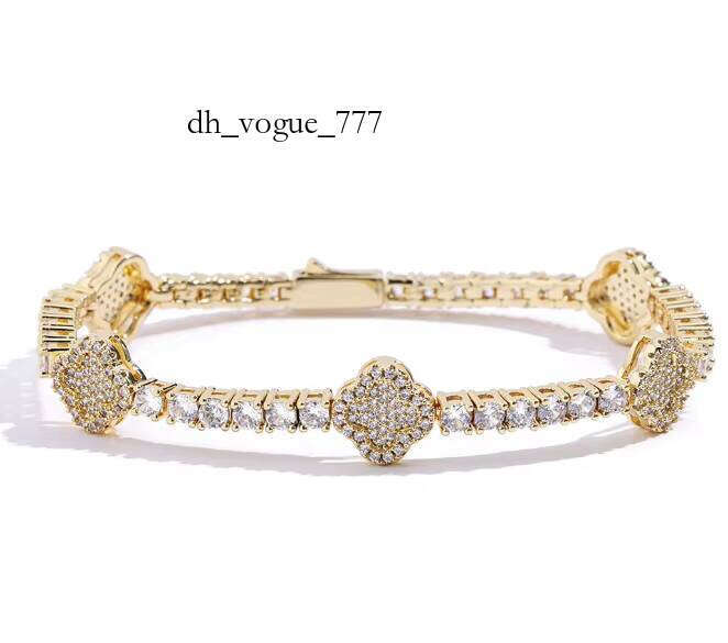 Fashion S Sier Tennis Link Bracelet Four Leaf Clover Charms Fourmm Mossanite 3MM 4MM Gold Plated for Parties Weddings Gifts