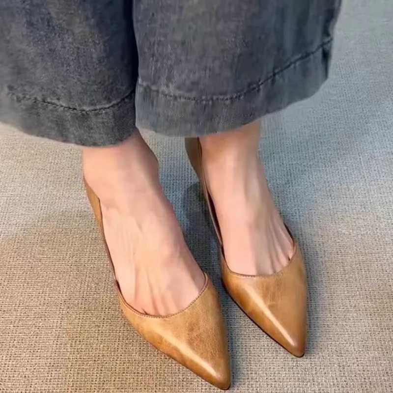 Women Pointed Toe High Heels Shoes Summer New Women Sandals 2025 Luxury Sexy Work Leather Shoes Brand Dress Pumps Shoes Mujer W250910