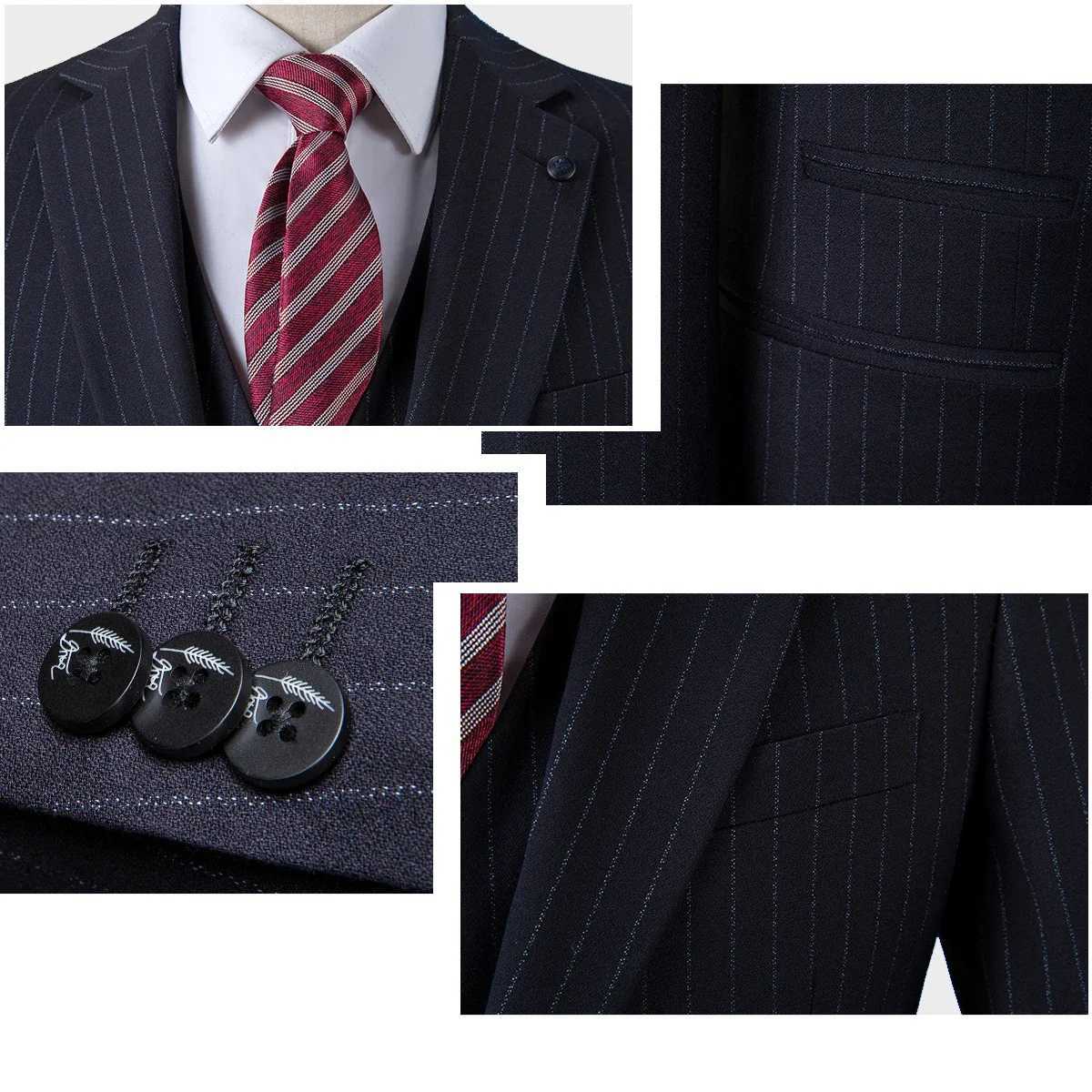 Customized Sizes Premium Suit British Striped for Mens Business Formal Dress Wedding and Groom Slimfit Coat Vest Pants W250910