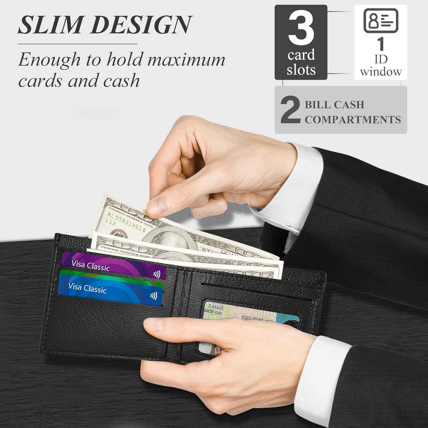 Mens Slim Wallet PU Leather CARD Wallet Bifold Wallets for Men and Boys Lightweight Mens Wallet for Work Shopping Travel BlackZ250910