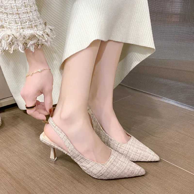 Brand Designer Slingbacks High Heels Pumps Women Blue Pointed Toe Party Shoes for Woman 2023 Summer Thin Heeled Sandals Ladies W250910