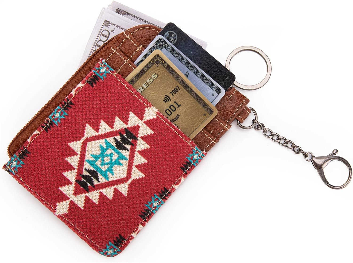 Card Wallet for Women Boho Aztec CARD Holder with Zipper PocketZ250910