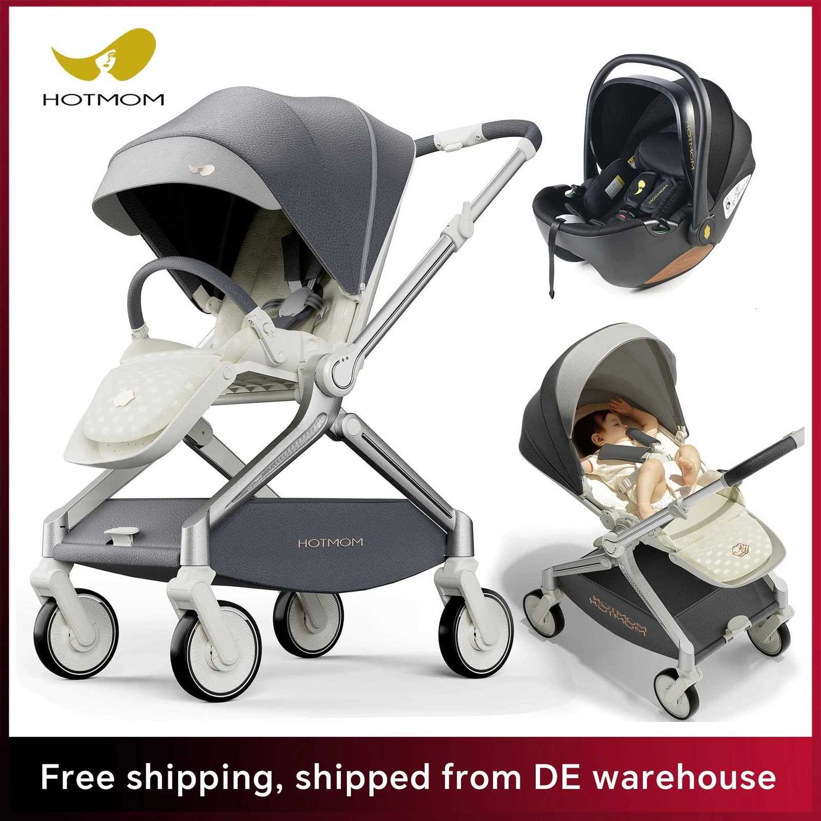 Hot Mom Evolutive Light StrollerExtra Wide SeatsReclinable BackReversibleLarge WheelsMagnesium Alloy Frame F39 W250910