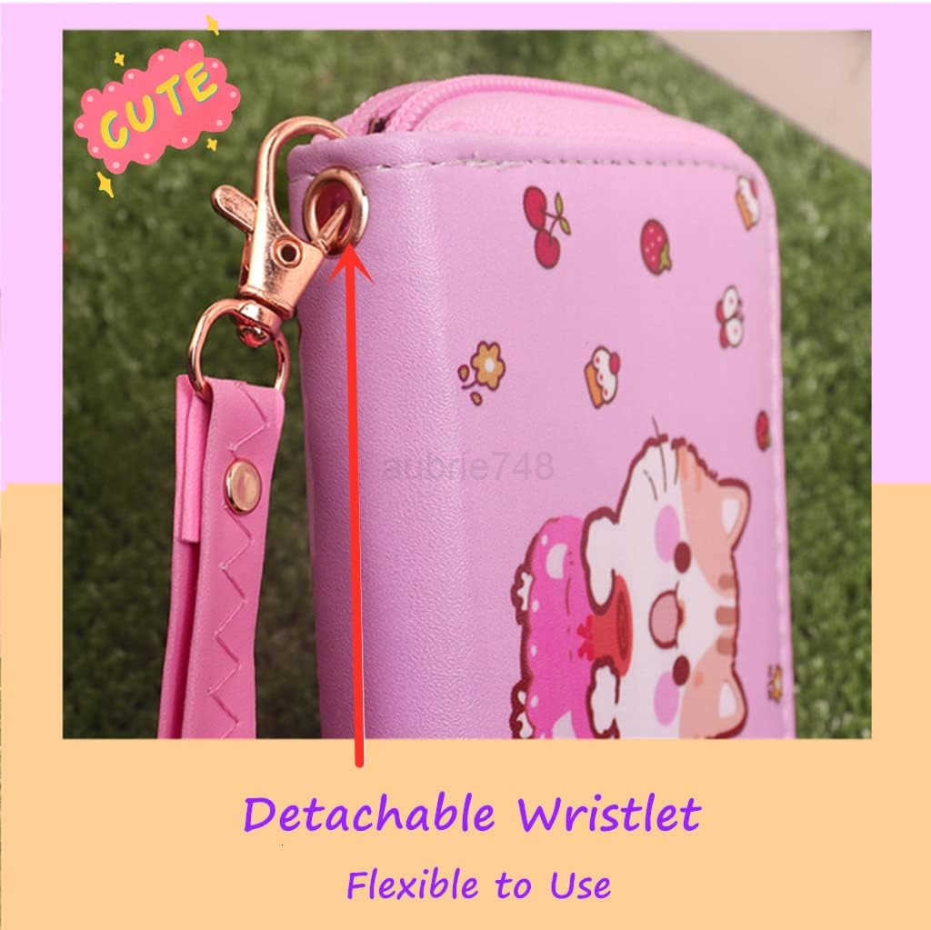 girls Kitty CAT Wallet With Strap Cute Cartoon Coin Purse and Small Pink Pouch for Little girlsZ250910