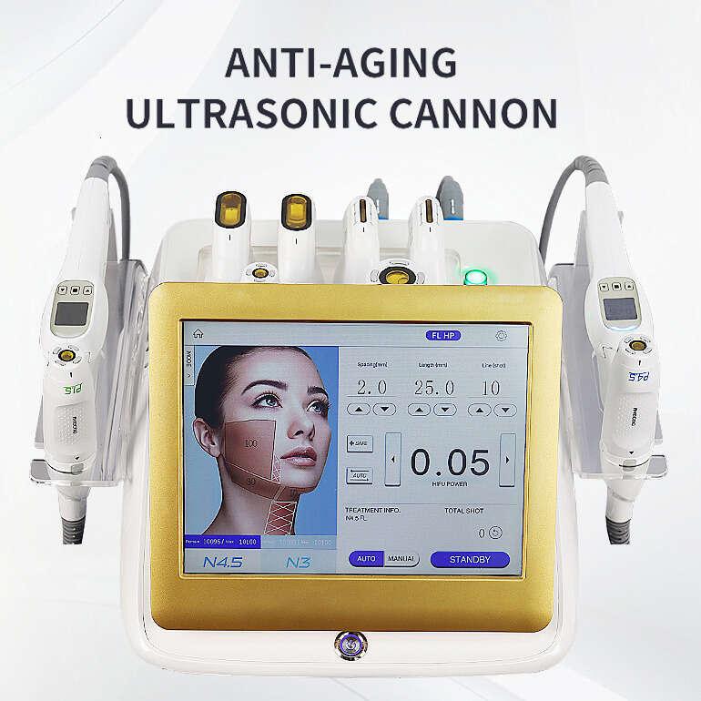 Hot Multifunctional Portable Ultrasonic Skin Smoothing Face Lifting Wrinkle Removal Professional Skin Anti-Aging 4 Handles Ultraound Cannon Machine