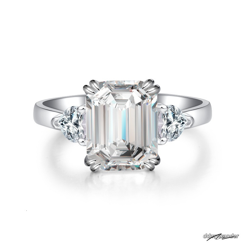 4Ct Moissanite Dia Wedding Rings Jewelry Stunning Real 100% Sterling Sier Emerald Cut Gemstones Party Eternity Women Bridal Ring For Lover Gift