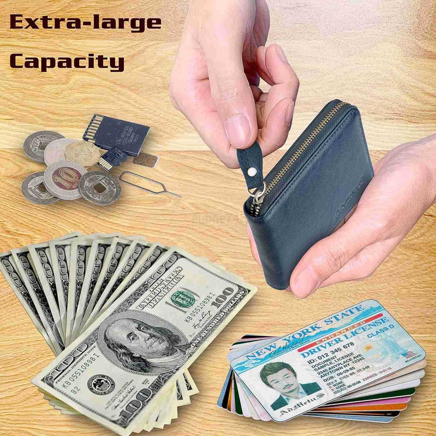 Mens Zipper Wallet Leather Bifold Wallets Slim RFID Blocking Zip Around CARD Holder Compact Small WalletZ250910