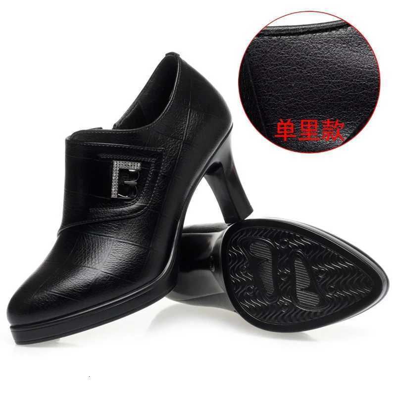 High Heels for Women 2024 Spring New Deep Mouth Soft Bottom Waterproof Business Formal Wear Office High Heel Leather Shoes W250910