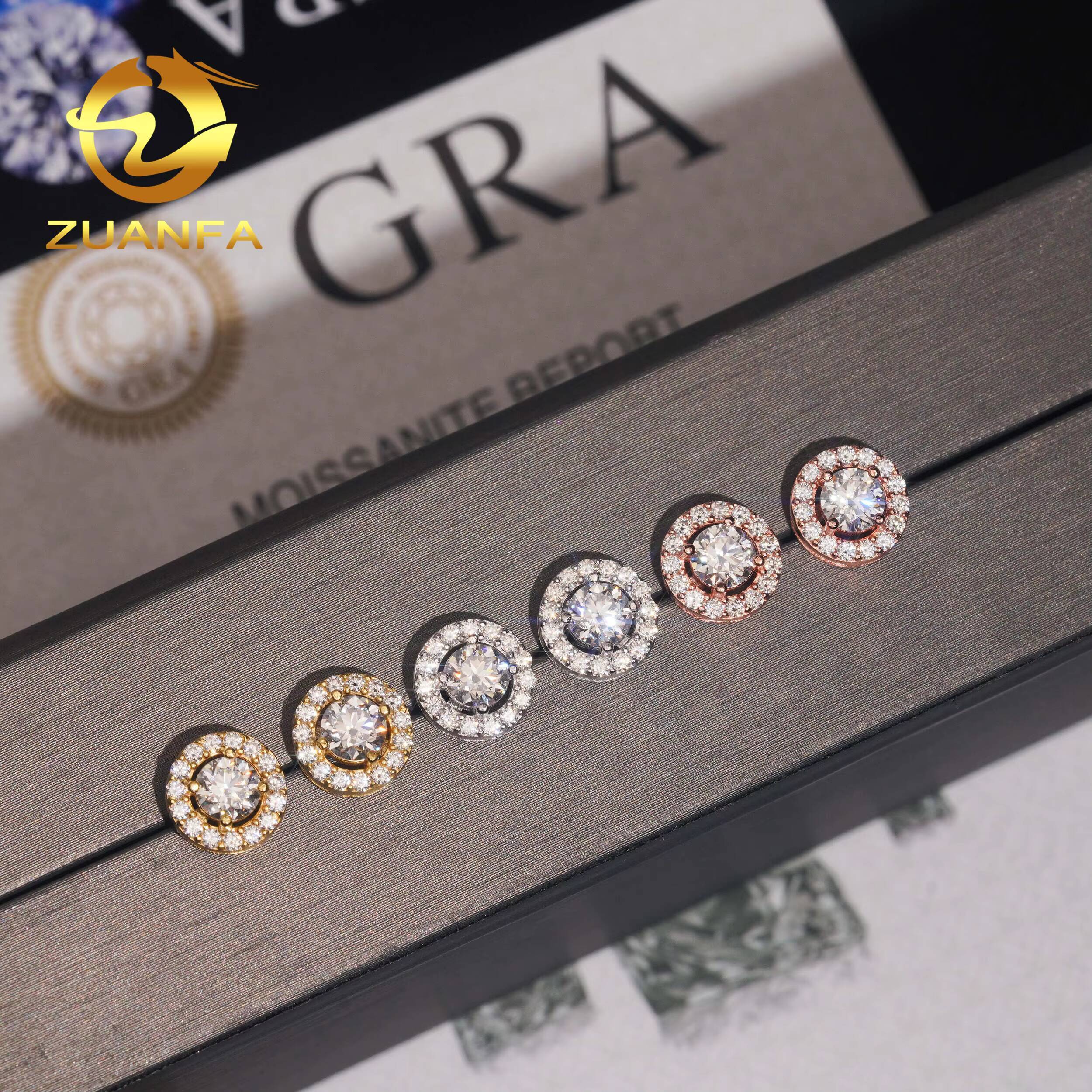 Fashion Round Halo Earrings Cluster Moissanite Diamond 925 Sterling Silver Iced Out Moissanite Screw Back Earrings