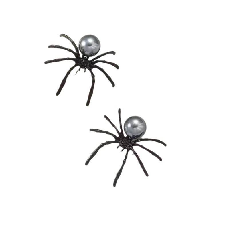 Stylish Versatile and Unique Halloween Earrings European and American style Luxury Black Pearl Spider themed Earrings