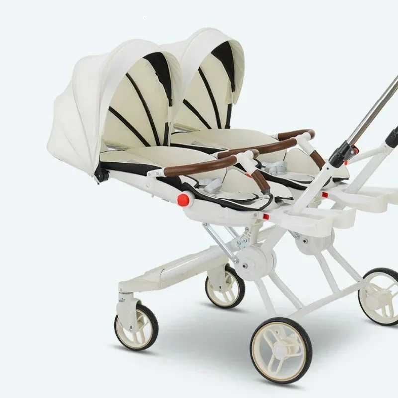 Portable Twin Stroller Double Seat Stroller Foldable Fourwheel Twin Stroller 360 Swivel Seat Adjustable Backrest W250910