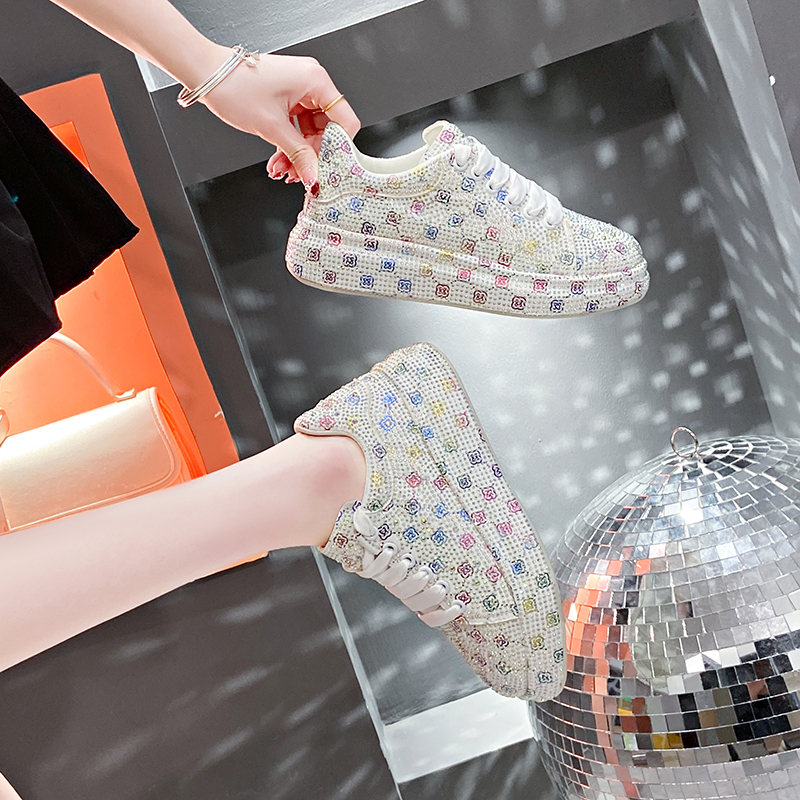 Women Lace Up Luxury Rhinestone Sneakers Glitter Autumn Designer Shoes Vulcanized Ladies Bling Casual Female Fashion Platform Fashion Leisure Flat Sho
