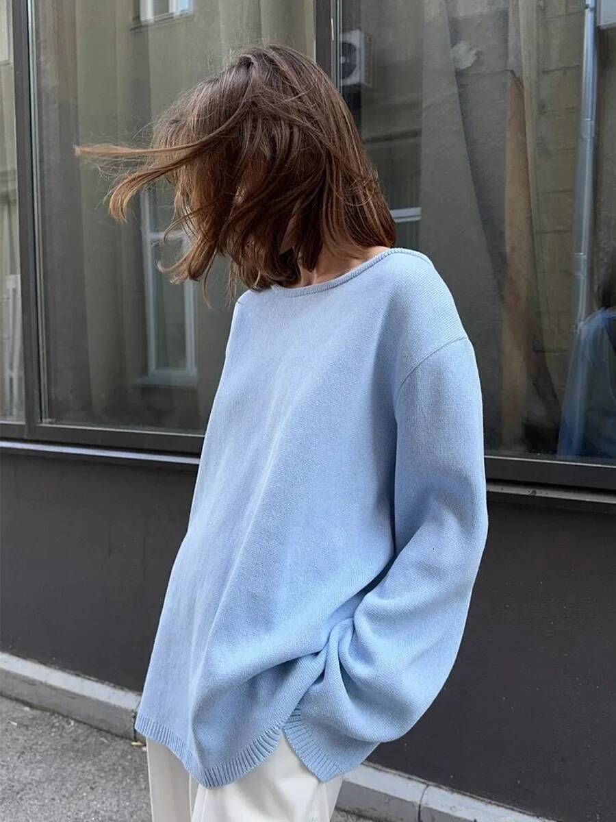 Wolfeel Autumn Winter New Women's Cotton Backless Design Loose Knit Pullover Jumper Fashionable Commuting Sweater dongdumaoyi