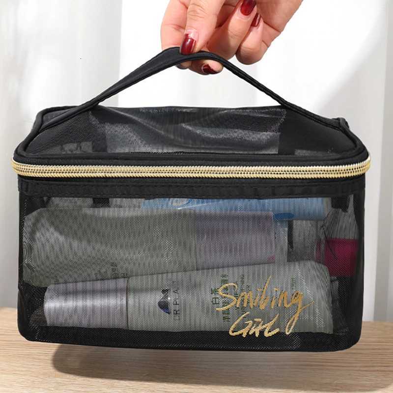 LargeCapacity Black Mesh Makeup Case Organizer Storage Pouch Casual Zipper Toiletry Wash Bags Make Up Women Travel Cosmetic BagXJ250910