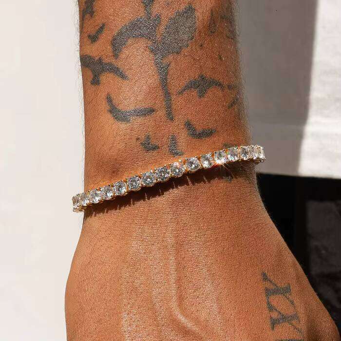 Customizable Thin 14 Full Iced Out Four Leaf Clover 14K Leather Real Gold 3Mm 2Mm Tennis Bracelet Moissanite