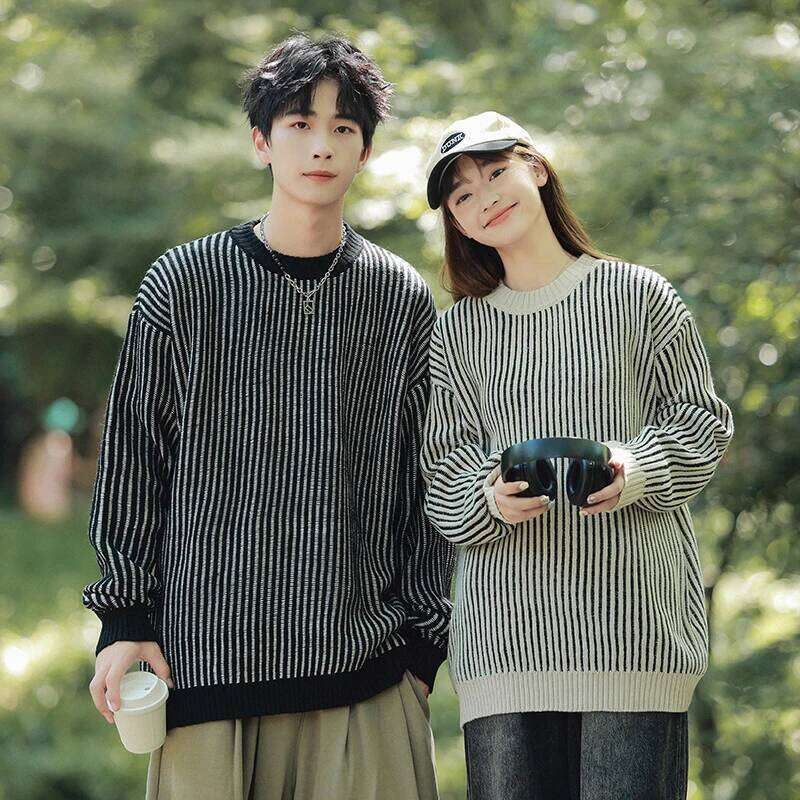 Designer Clothing 2025 Una Reta Autumn Winter New Men's Sweater Streetwear Vertical Stripe Knitted Pullover Casual Tops Long Sleeve Couple Sweate