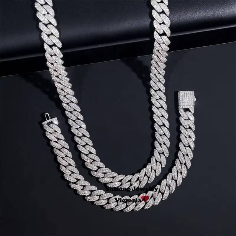Pass Diamond Tester VVS D Color Moissanite Iced Out Hip Hop 10MM Cuban Link Chain Necklace