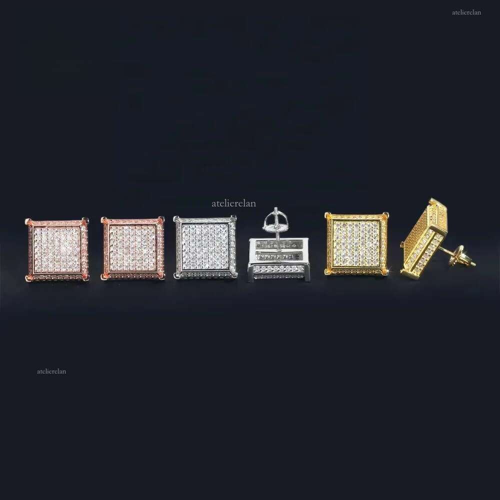 Big Square Shape Full Iced Out Hip Hop GRA Certertificate Sterling Sier Men Moissanite Earrings