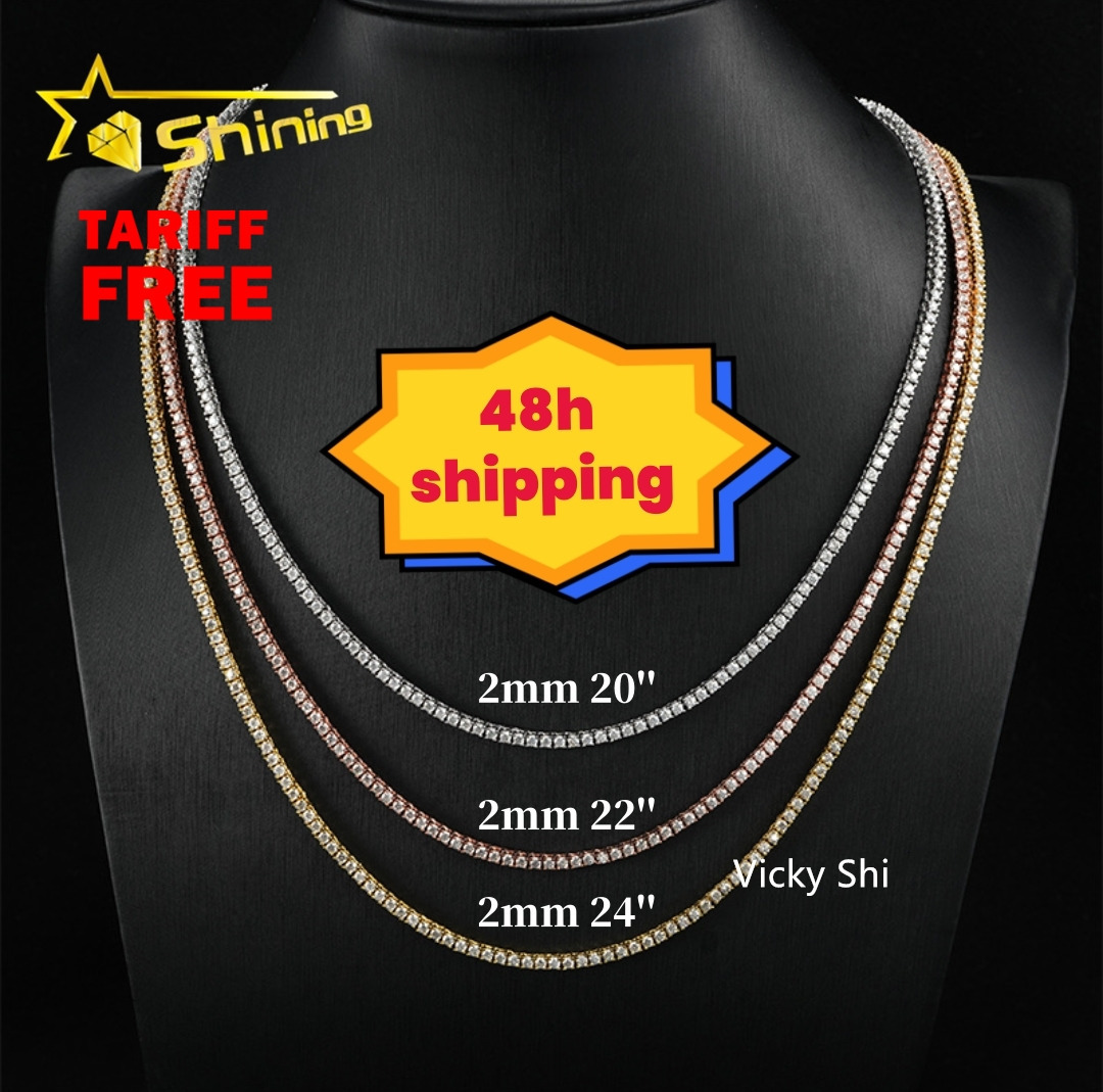 GRA Certificated VVS 2MM Moissanite Tennis Necklace Men Women Fine Jewelry 925 Sterling Silver Moissanite Tennis Chain