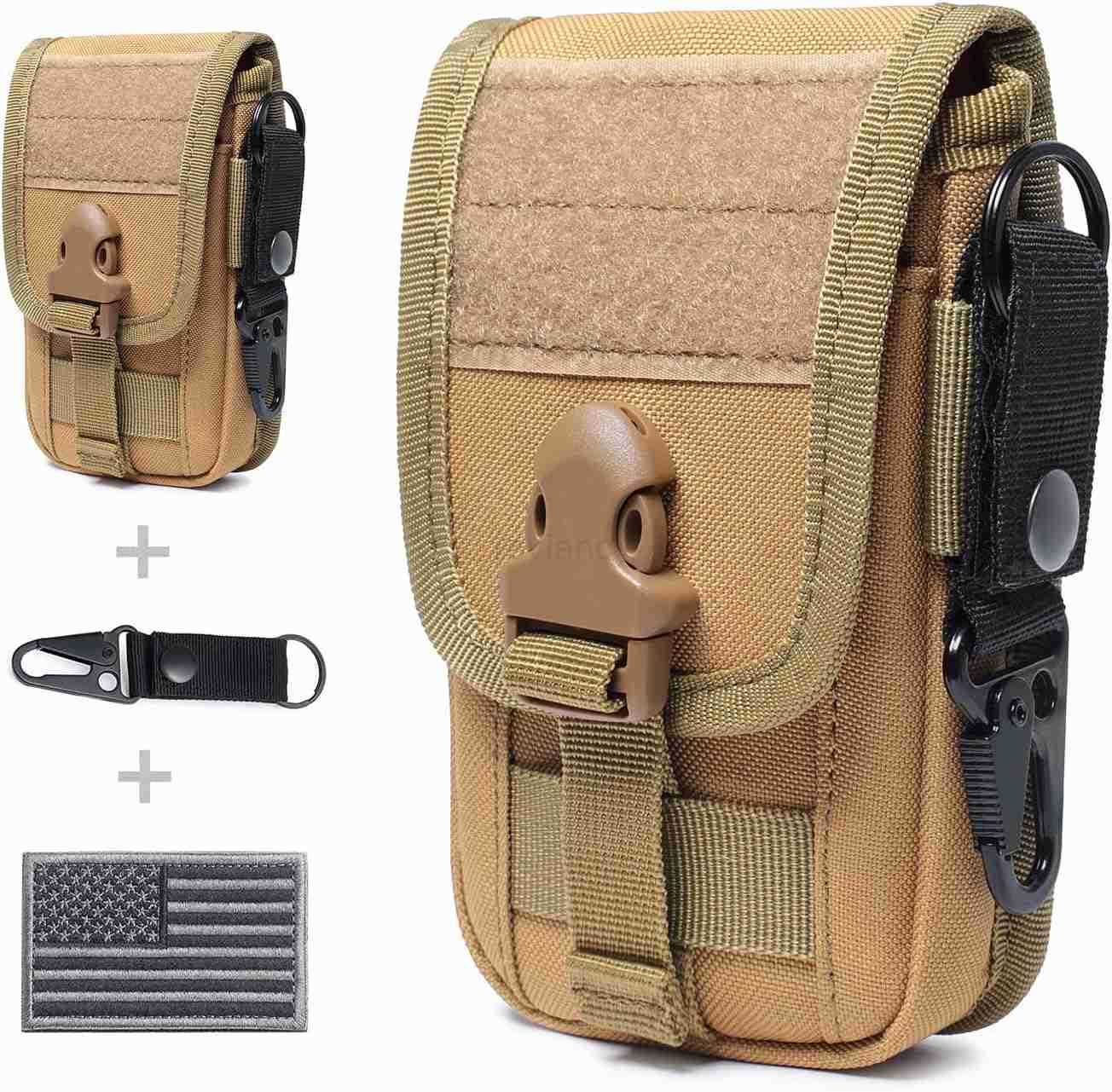 Tactical Molle Phone Pouch EDC Cellphone Holder Smartphone Case Organizer Bag with US Flag Patch Molle Key RingW250910