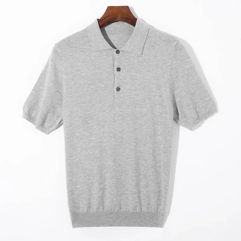 Summer Classic Men Knitwear Silk Wool Blend Sweater Pullover Polo Neck T-Shirt Short Sleeved Cool High-Quality Clothing Tops dongdumaoyi