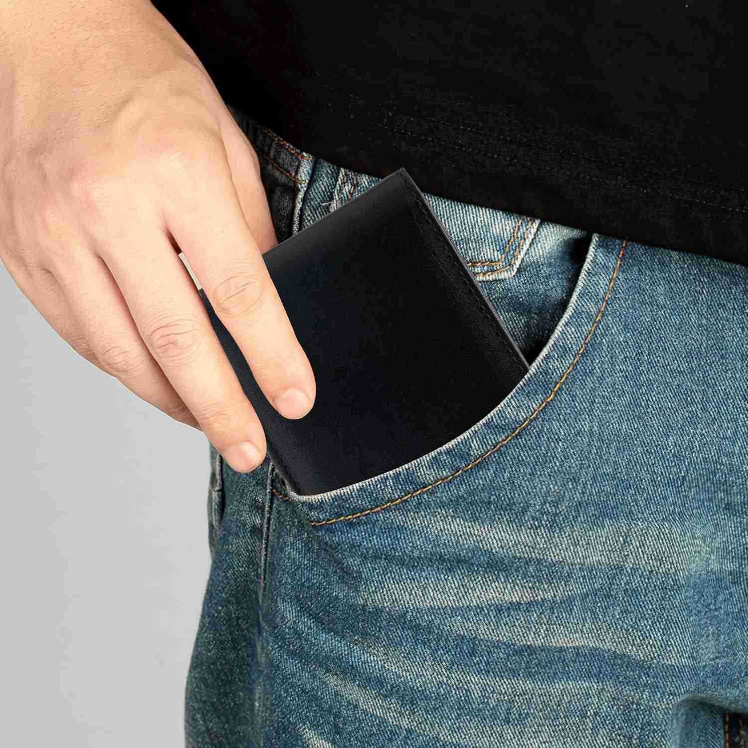 Mens Leather WalletRFID Blocking Genuine Leather Wallet for MenTrifold Wallet with 3 ID Windows blackZ250910