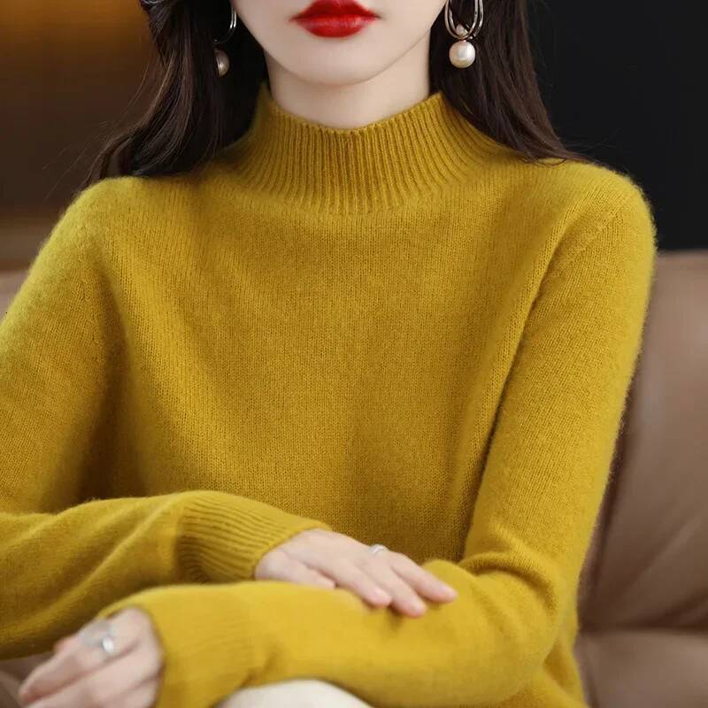 Autumn Winter Women Sweater Korean Fashion Warm Bottoming Shirts Half High Collar Basic Knitwear Solid Long Sleeve Pullovers dongdumaoyi