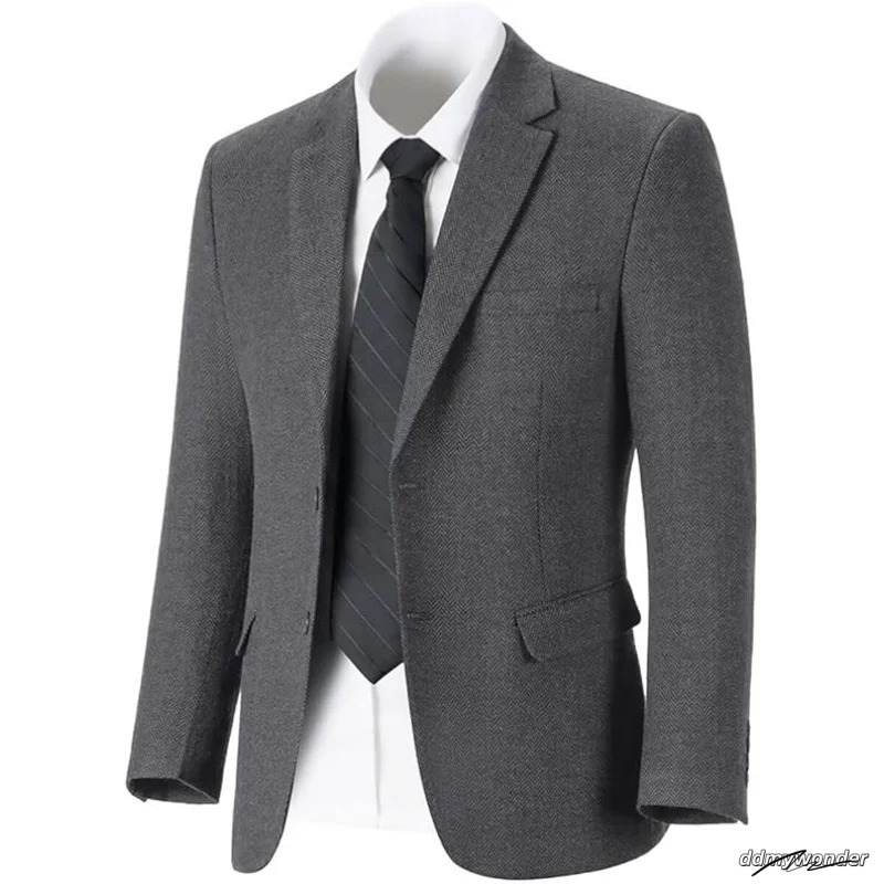 Retro Tweed Mens Suit Jackets Herringbone Slim Fit Sport Coats Blazer Prom Business Casual Men Tux Jacket Wedding Blazers 250603