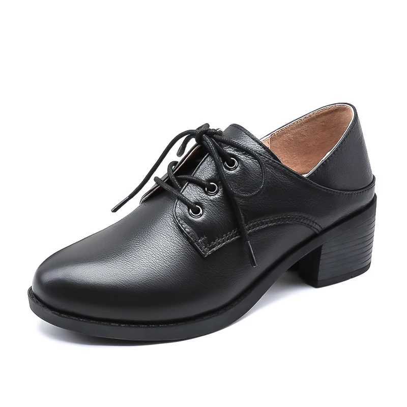 Black Small Shoes For Women British Moccasins For Women Autumn Deep Single Shoes Laceup Commuter Medium Heel Plus Size Womens W250910