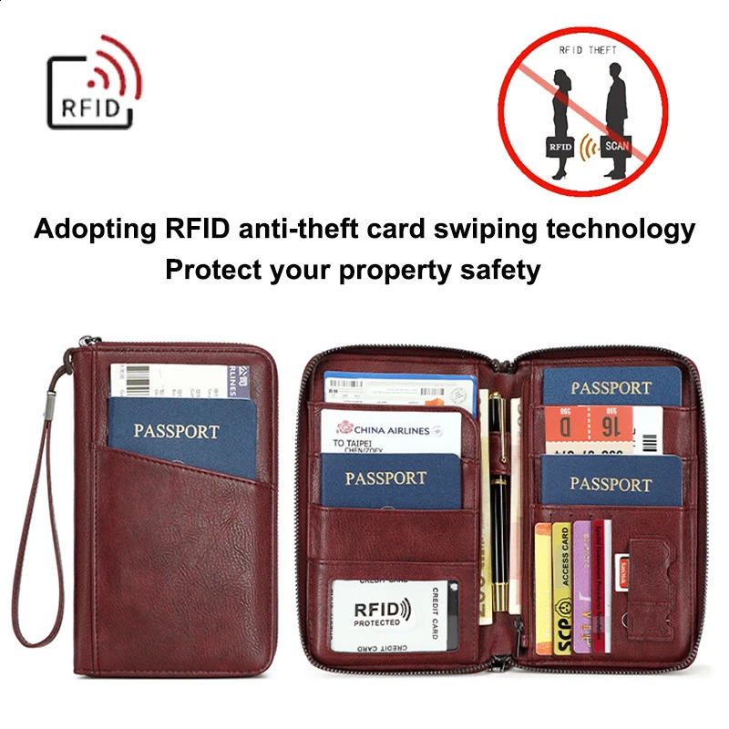 Travel Wallet Portable Passport Holder for Men and Women PU Leather Multifunctional Ticket Credit Card Bag Zipper Phone Bags250906