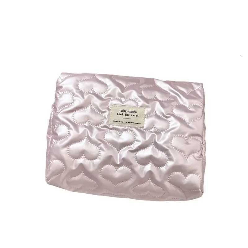 Ins Style Bow Heart PU Clip Cotton Cosmetic Storage Bag 2024 New Waterproof Makeup Bag Out of Handbag Portable Touch Up BagXJ250910