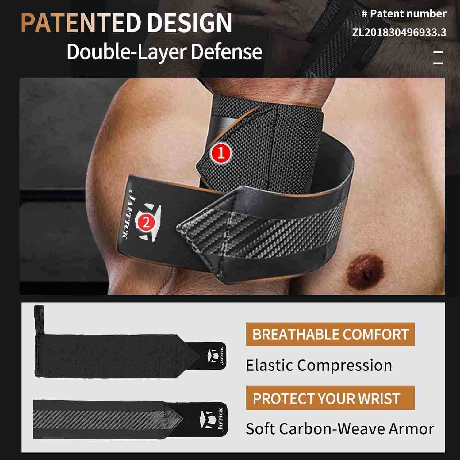 DoubleLayer Reinforced Wrist Wraps for Weightlifting Men Women Thumb Loop Design for Powerlifting Crossfit Bodybuilding Deadlifting Fits Both Hands W2