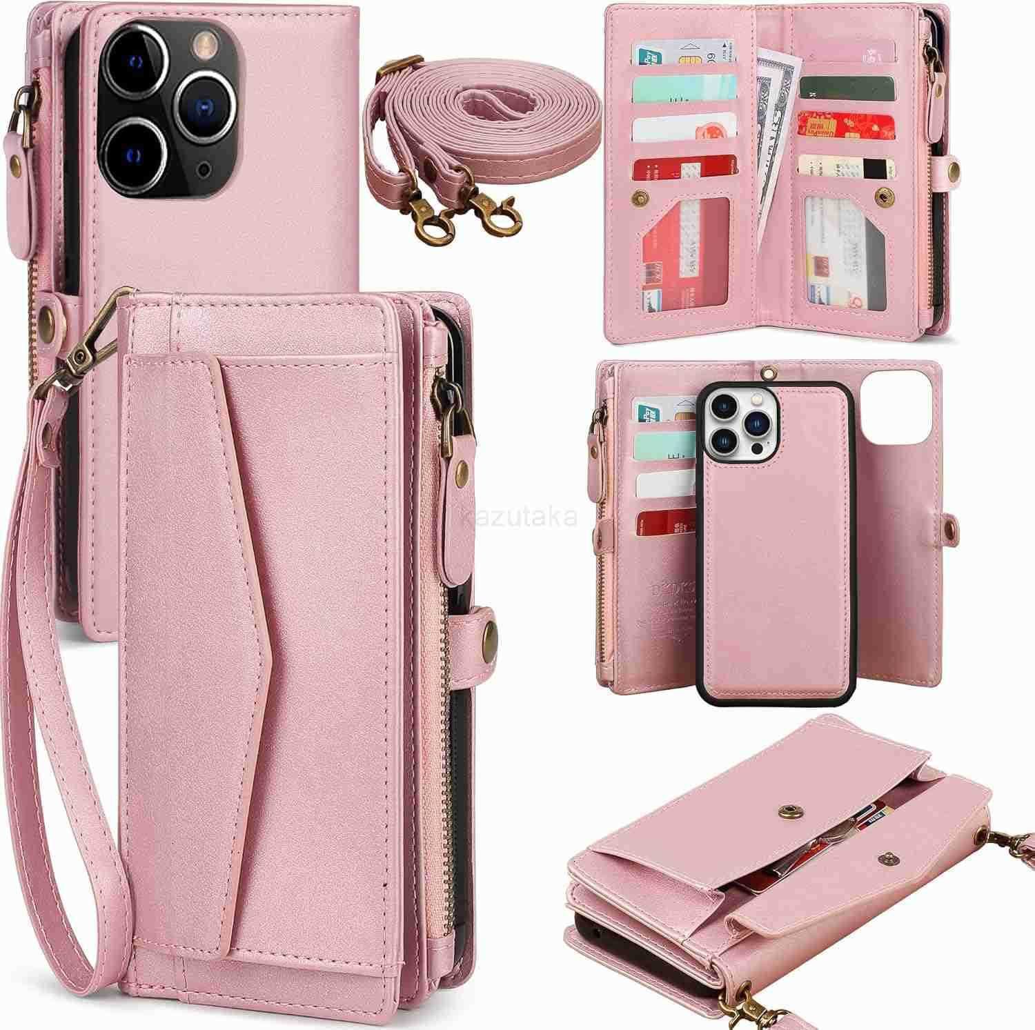 for iPhone 16 Pro Wallet Case for Women Support Wireless Charging with RFID Blocking Card Holder PU Leather Wallet Detachable Magnetic Phone Case Cros