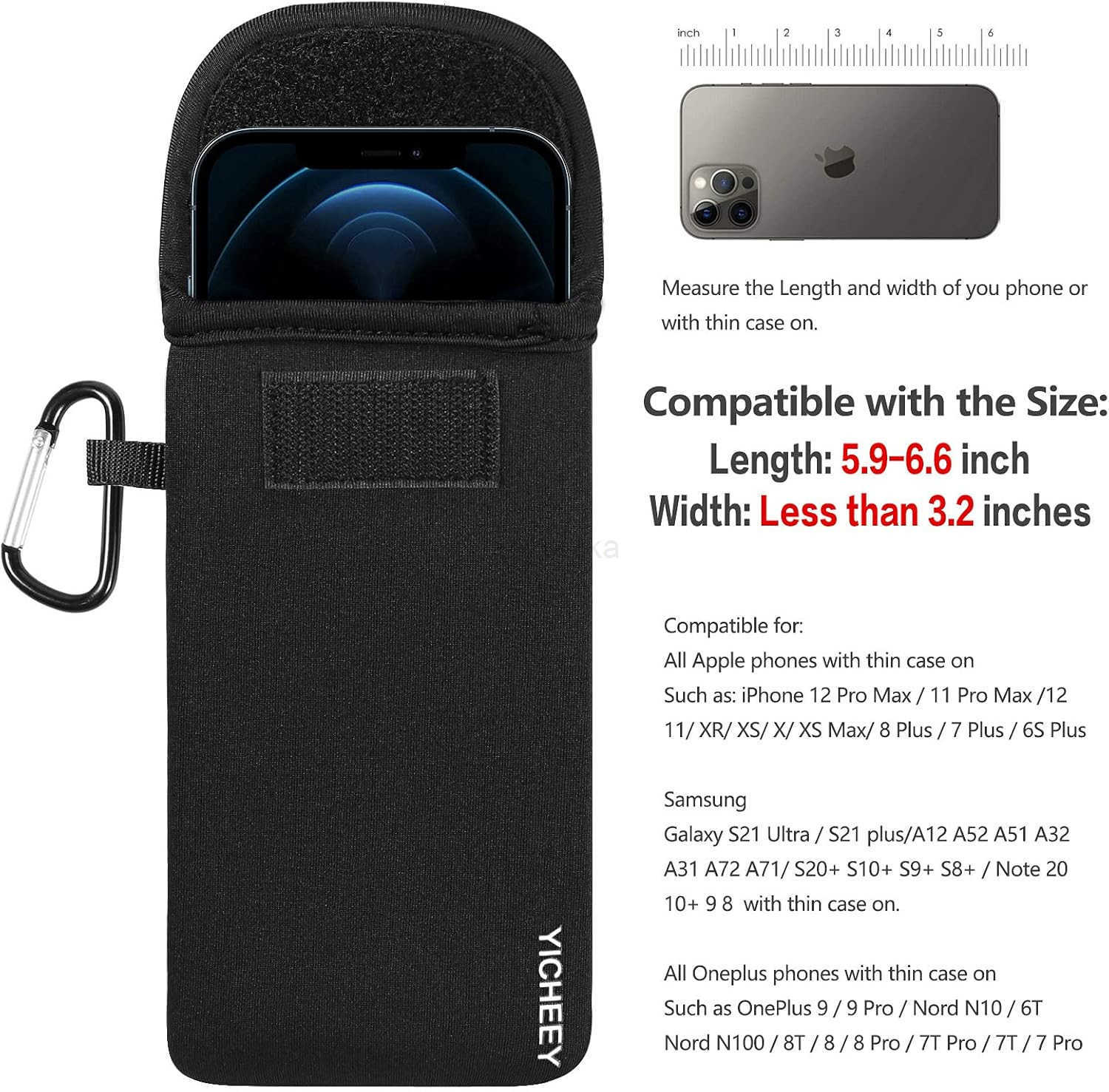 Cell Phone Pouch Neoprene Phone Sleeve w Belt Clip Loop Neck Lanyard Strap Compatible for iPhone 16 Pro Max S25 Ultra S25 S24 FE A16 A35 A55 Oneplus 1