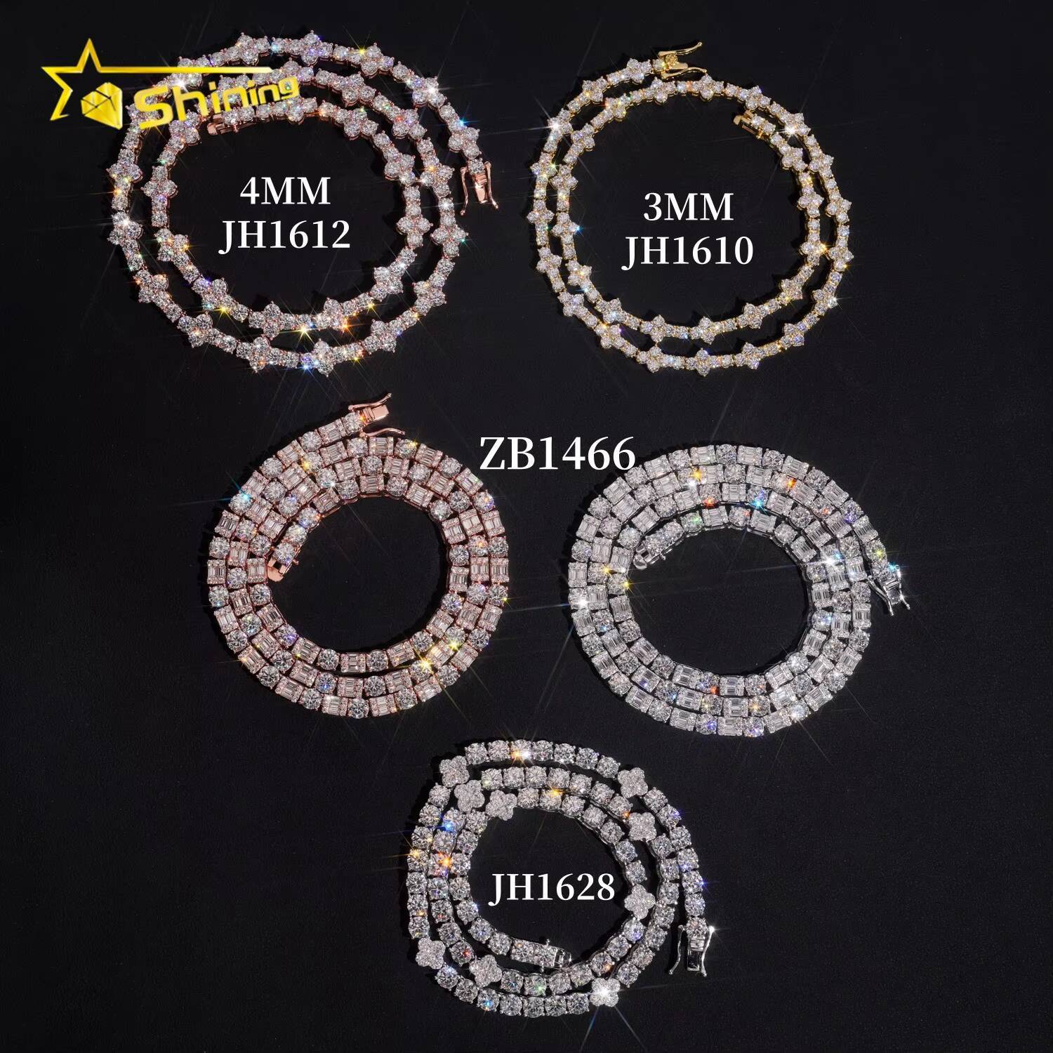 Hip Hop Fancy Design 925 Silver Tennis Moissanite Chain Custom GRA Certificated Pass Diamond Tester Moissanite Necklaces