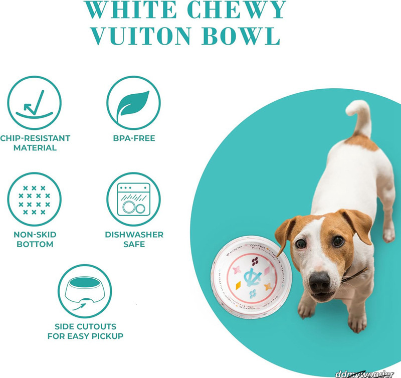Designer Bowls And Placemat, Water Bowls, Grade BPA Free, Non-Skid Bottom Dishwasher Safe, Dog Food Mat Included, White 23Oz J01 ddmywonder ddmywonder