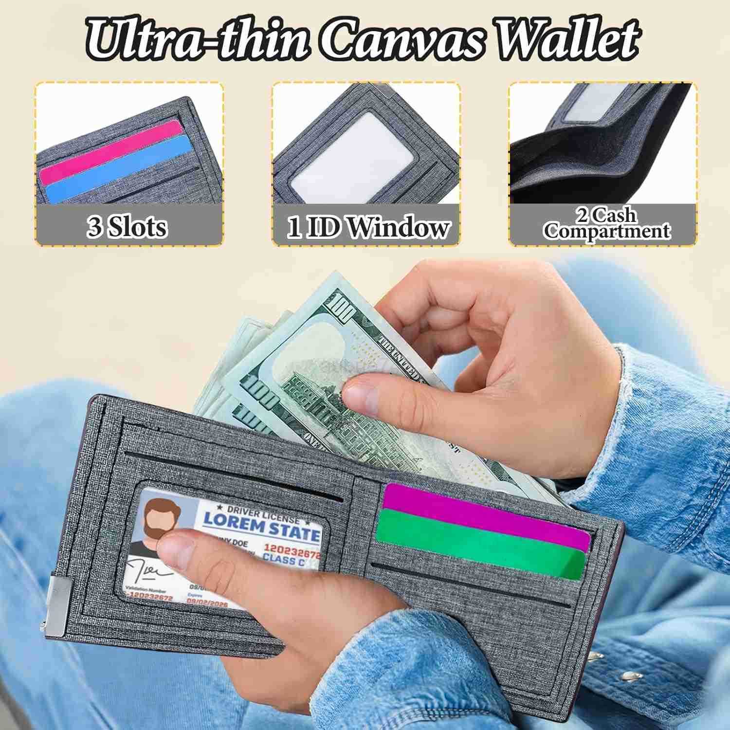 Mens Slim Wallet Denim Fabric Mens Wallet Minimalist Wallet for Men Mens Bifold Wallet Small Wallet for Teen Boys Portable CARD Wallet for Work Shoppi
