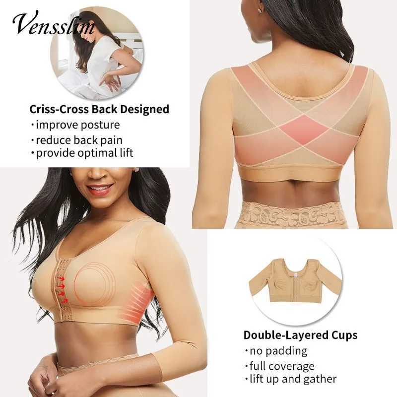 Women Arm Shapers Soft Intimates Daily Underwear Body Shaper Long Sleeves Front Entry Push Up WireFree Sports Bra with Hooks W250910