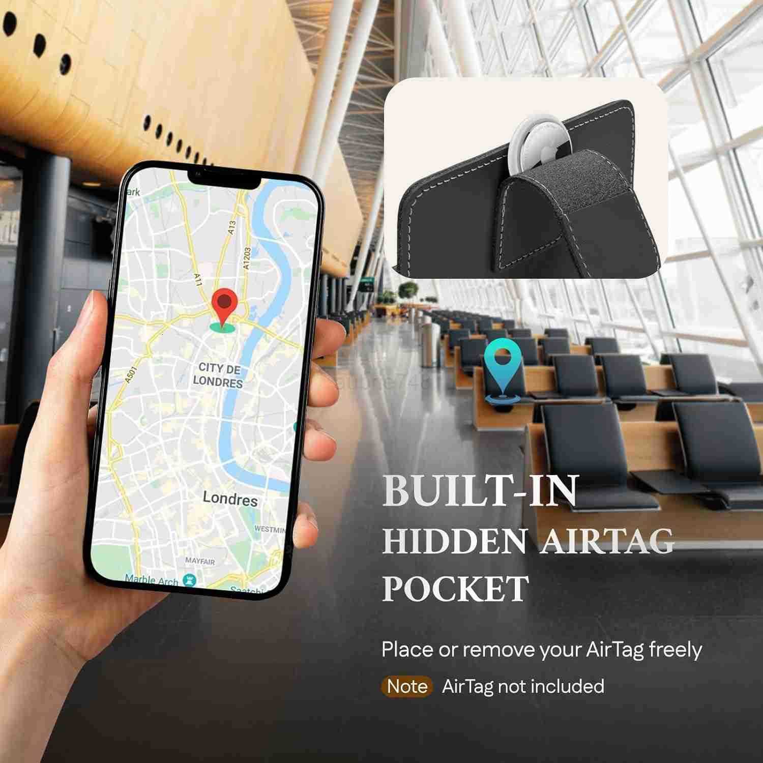 Passport Holder for Travel Genuine Leather Passport Holder with AirTag Hidden Pocket Rfid Blocking Passport Cover Travel Wallet for Women Men Airport 