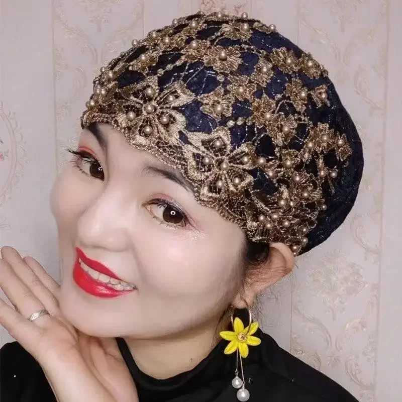 Ladies Personality Ethnic Beaded Hat Gauze Scarf scarf New Fashion scarf Plover Hat Ladies Baotou Hat T003 G250910