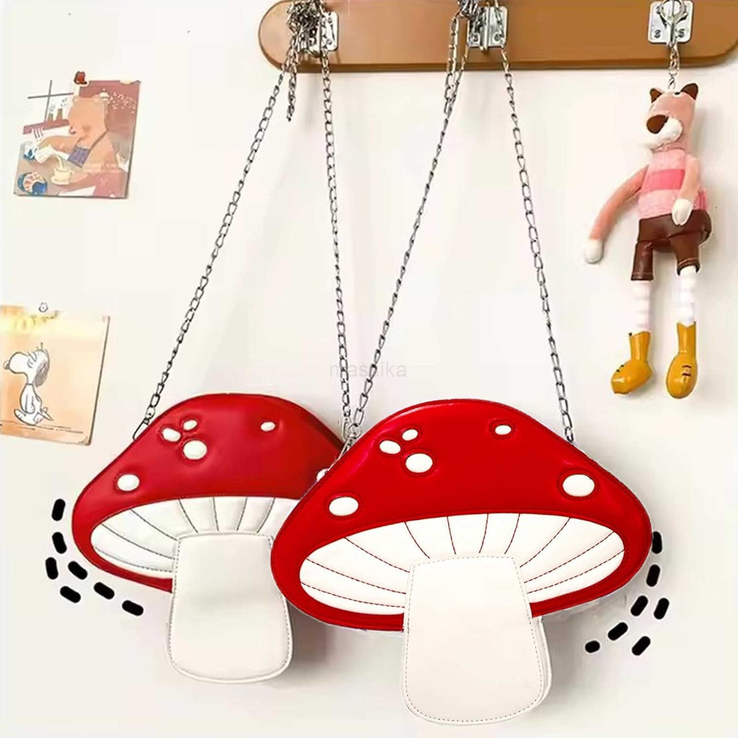 Mushroom Crossbody Purses PU Leather Shoulder Bags with Strap Cute Unique Purses for Women Girl Lovely Novelty Mushroom Gifts M250910