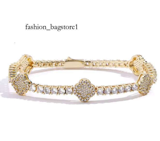 Fashion S Sier Tennis Link Bracelet Four Leaf Clover Charms Fourmm Mossanite 3MM 4MM Gold Plated for Parties Weddings Gifts