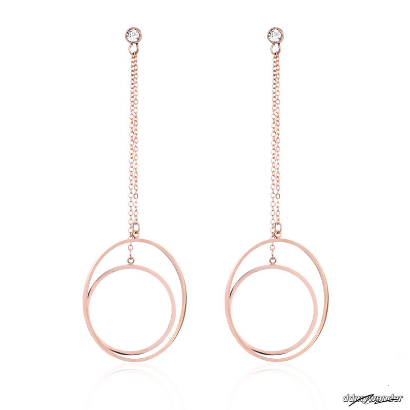 Titanium Steel Rose Gold Designer For Women, Hollow Circle Tassel Versatile Fashion Ladies' Jewelry Earrings Accessories Wholesale