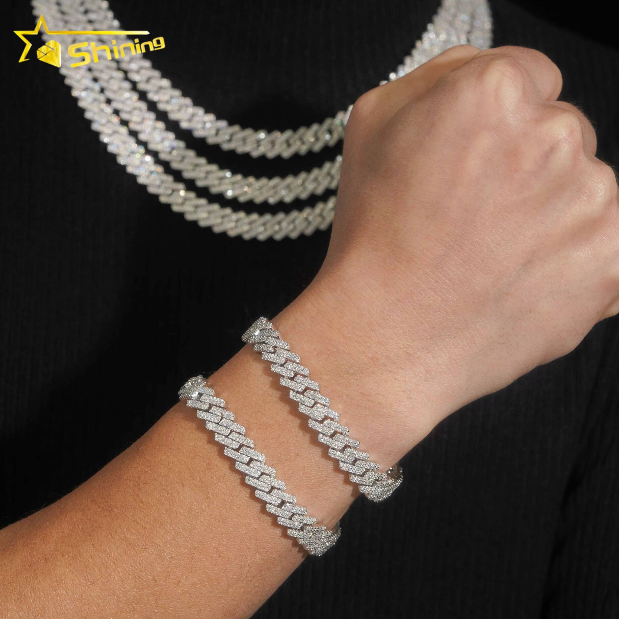 Stocks 10MM Necklace 925 Sterling Silver Gold Plated Hip Hop Jewelry VVS D Color Moissanite Cuban Link Chain