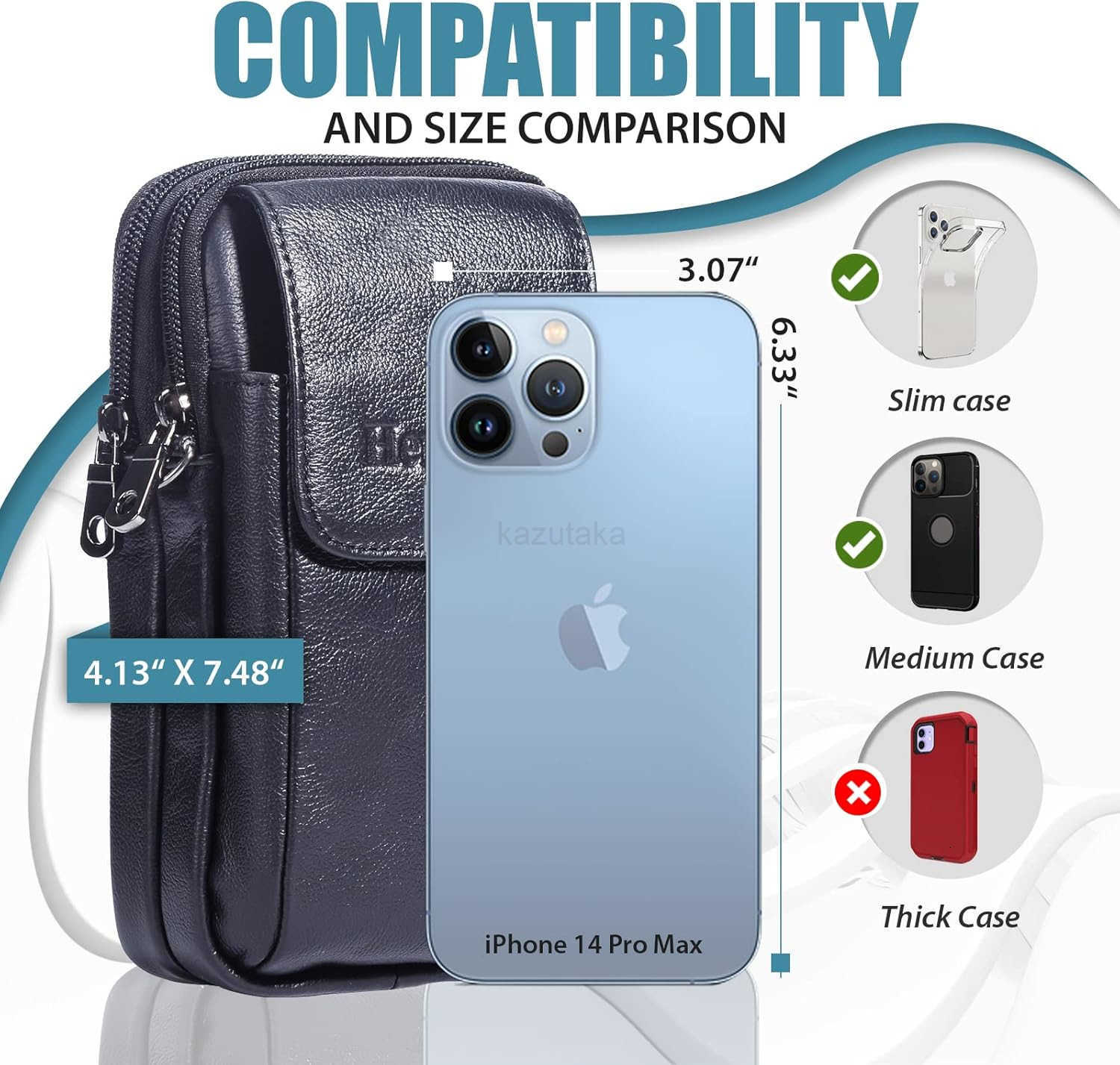 Genuine Leather Phone Holster for Belt Men Belt Clip Wallet Case Fit for iPhone 1615141312 Pro Max S25 Ultra Belt Pouch Travel Crossbody Cell Ph Z2509