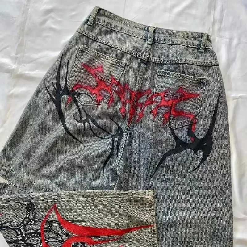 2025 New American Trend Retro Hiphop Embroidery Pattern Baggy Jeans For Men And Women Y2K Harajuku Gothic Wide Pants Streetwear Z250910